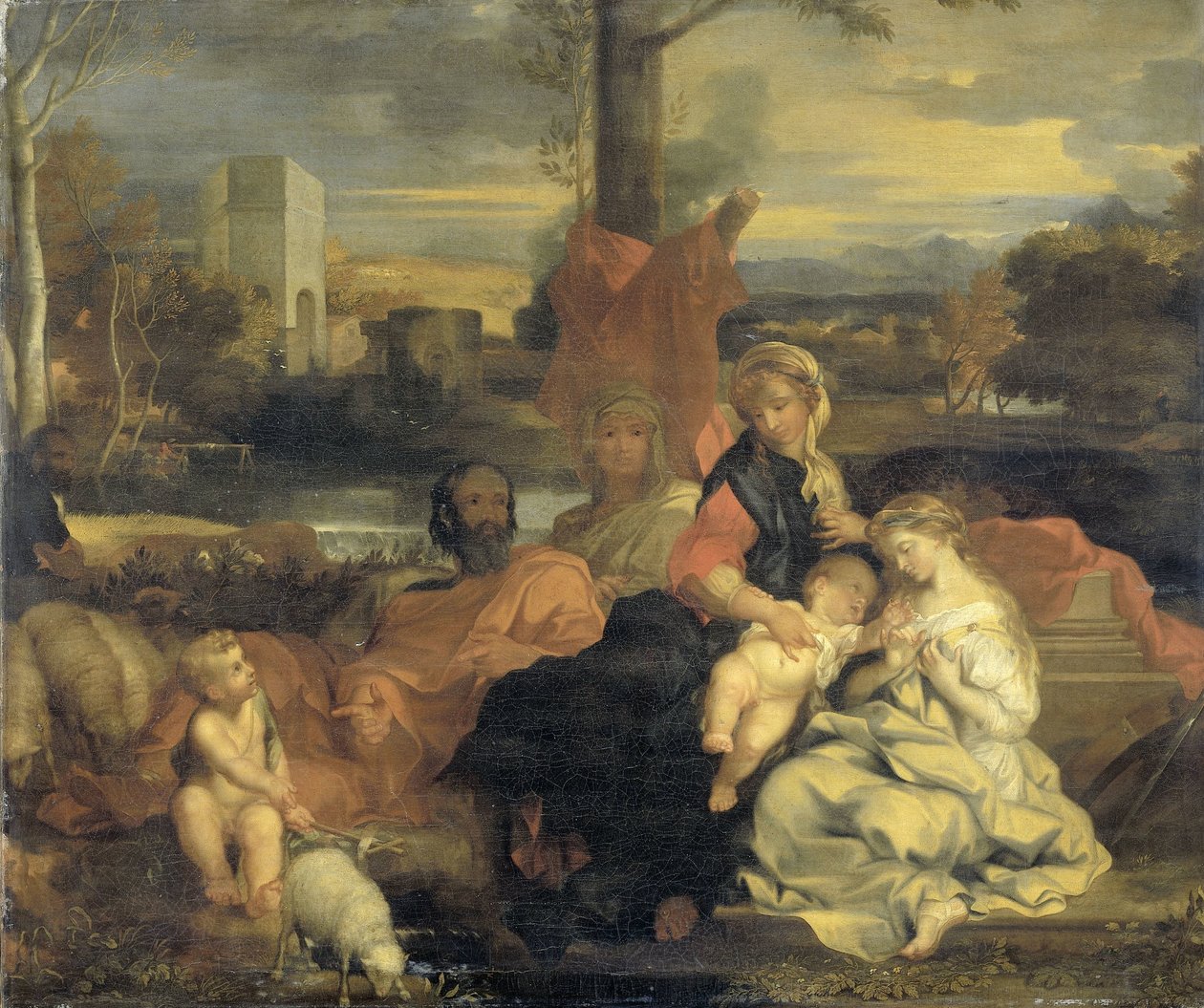 Het mystieke huwelijk van Sint-Catharina door Sébastien Bourdon (follower of)