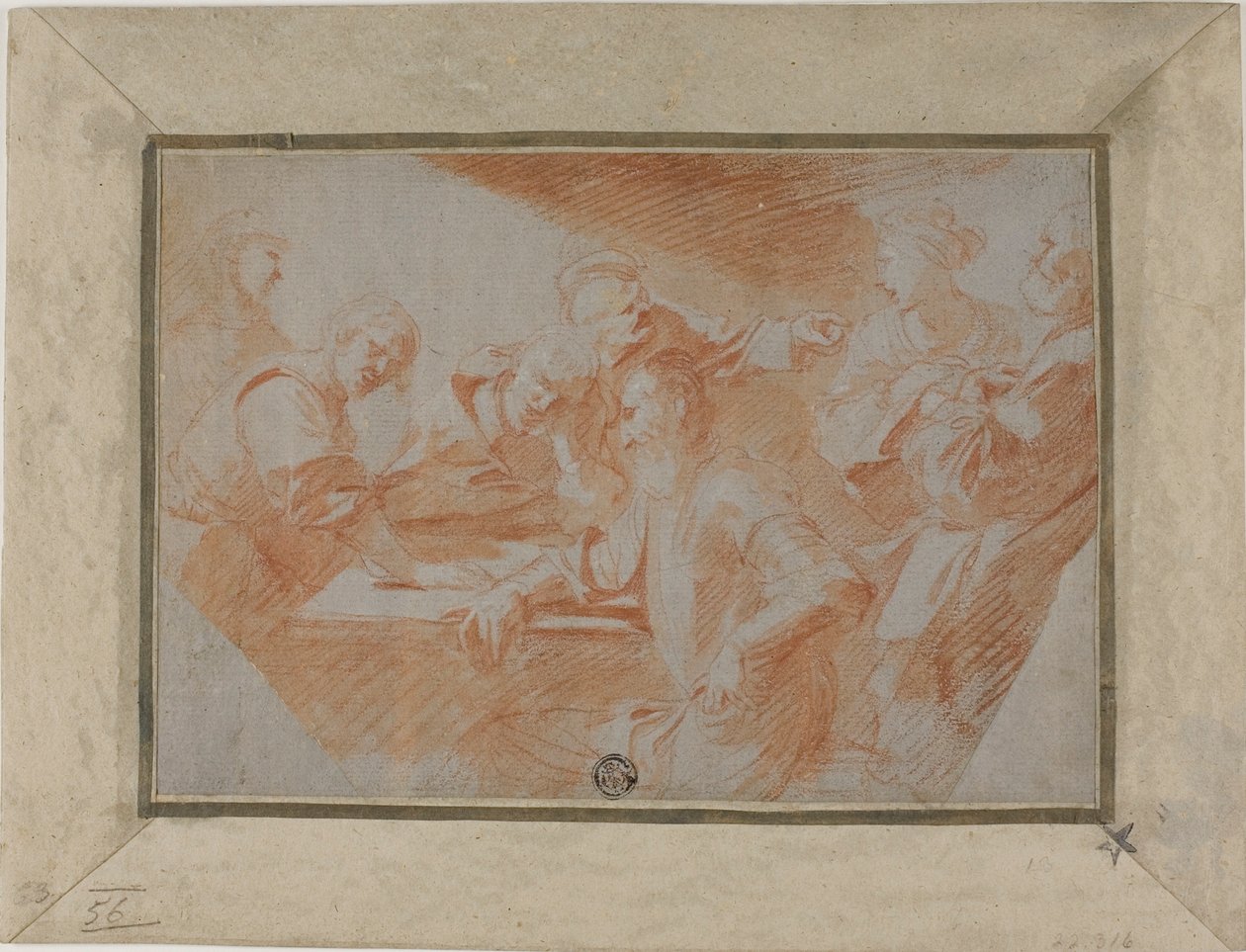 Groep figuren rond de tafel door Sébastien Bourdon
