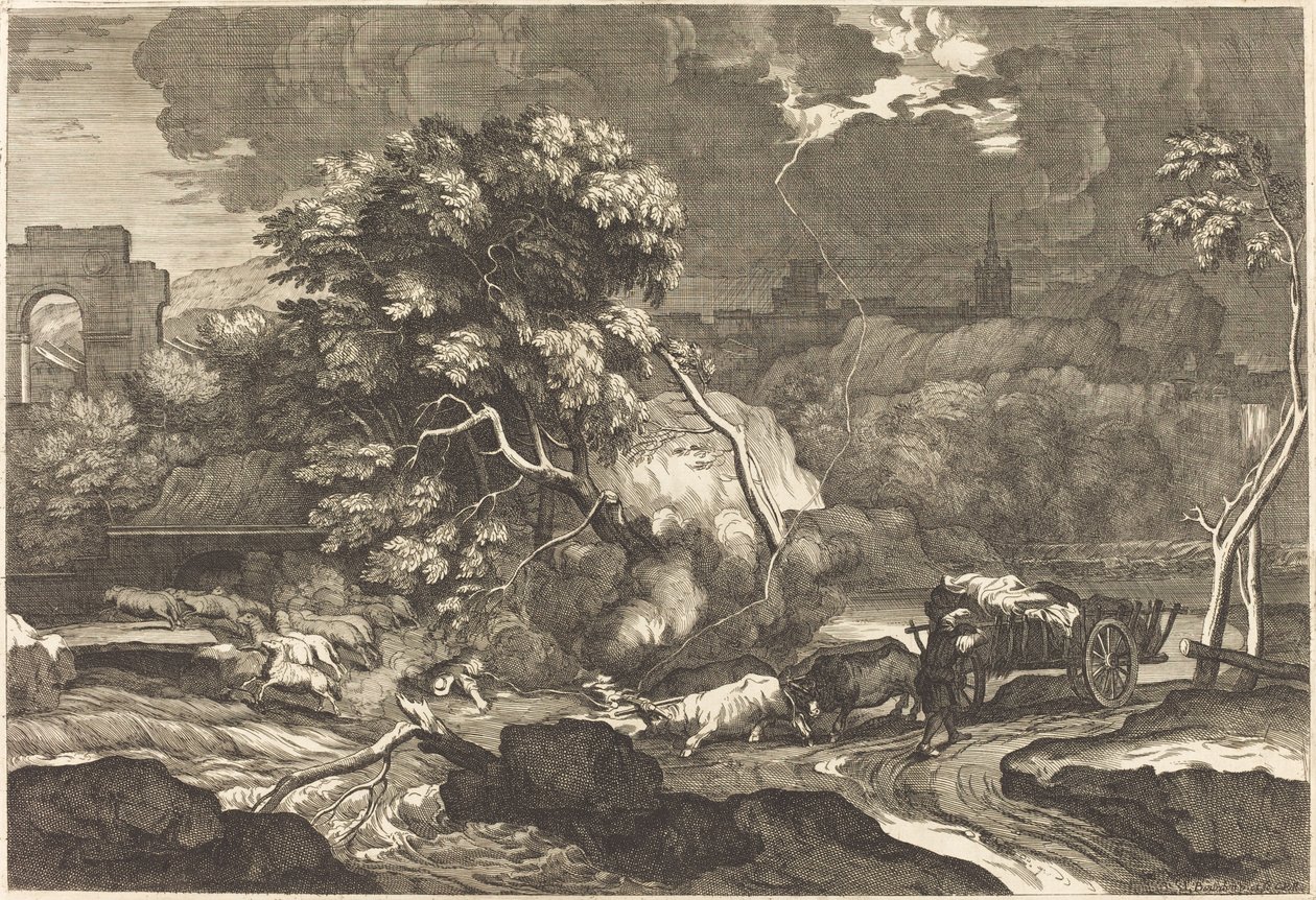 Landschap met een bange wagenmenner door Sébastien Bourdon