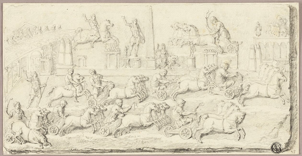 Romeinse wagenrace (naar antiek bas-reliëf) door Sébastien Le Clerc the Younger