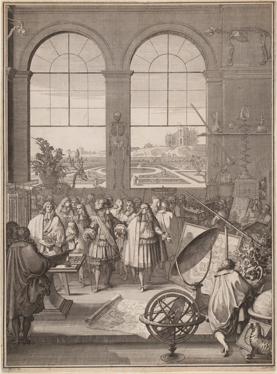 Louis XIV op bezoek bij de Koninklijke Academie van Wetenschappen door Sebastien Leclerc