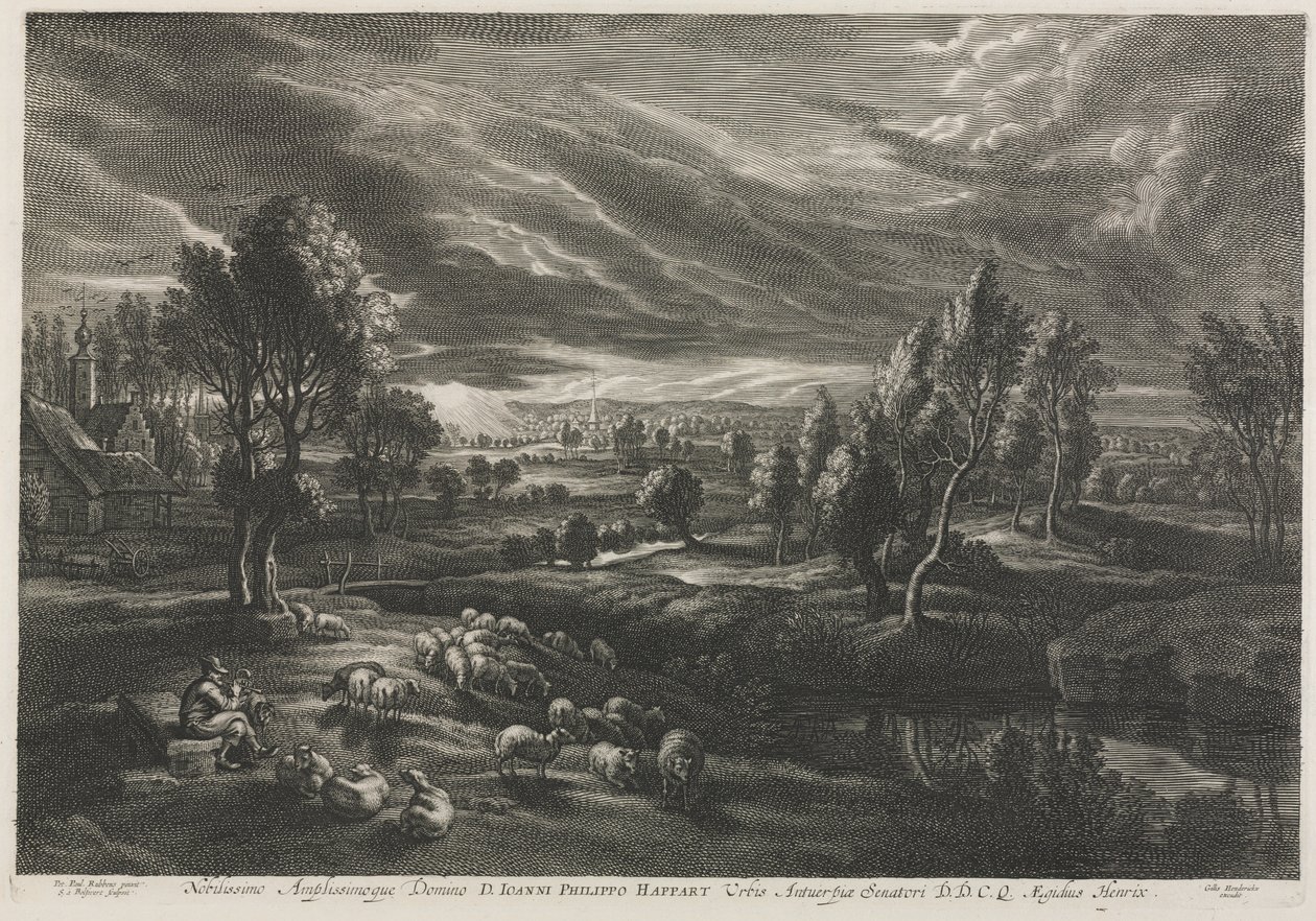 Landschap met Herder die Fluit Speelt door Schelte Adams Bolswert