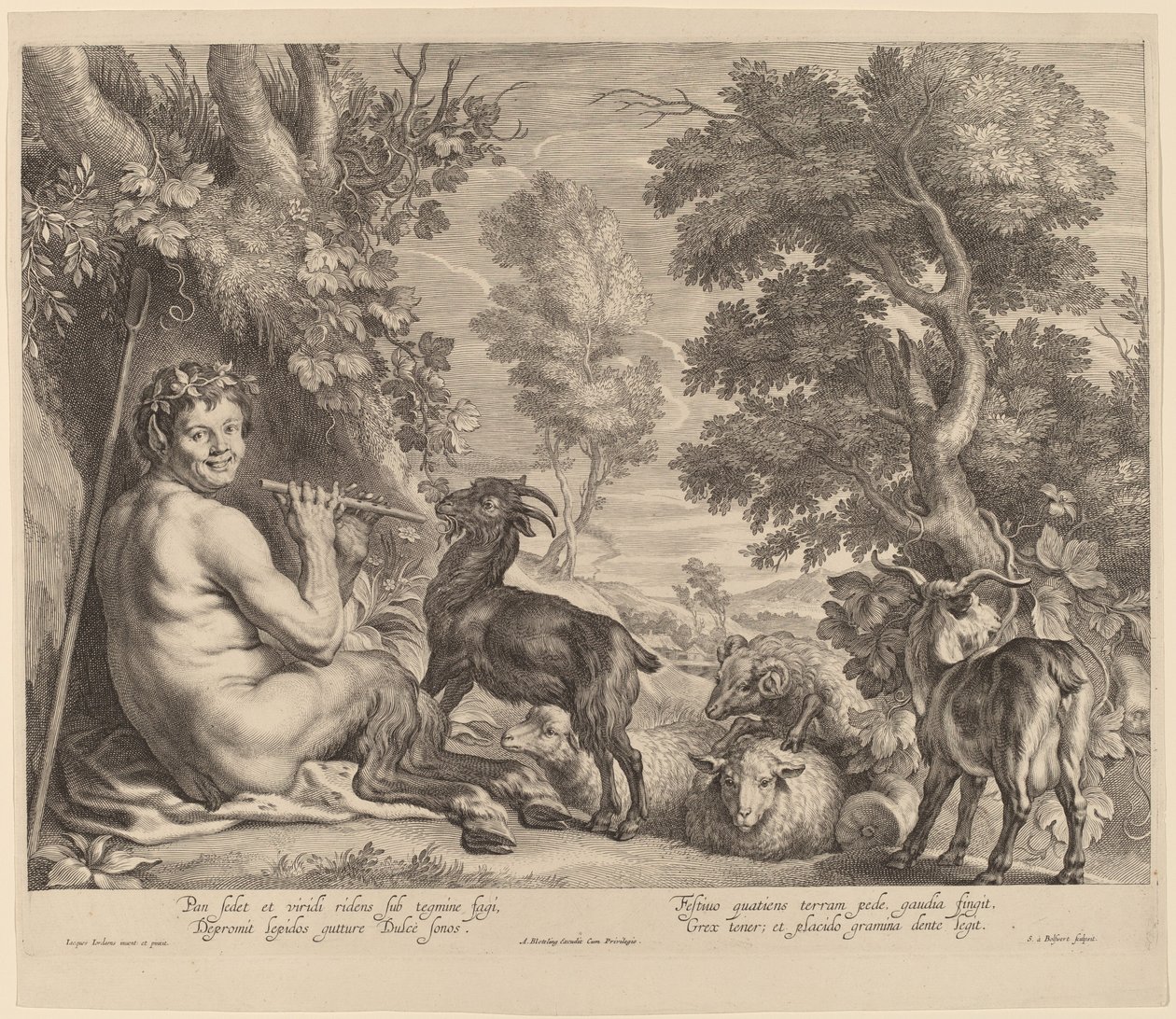Pan Speelt de Fluit door Schelte Adams Bolswert after Jacob Jordaens