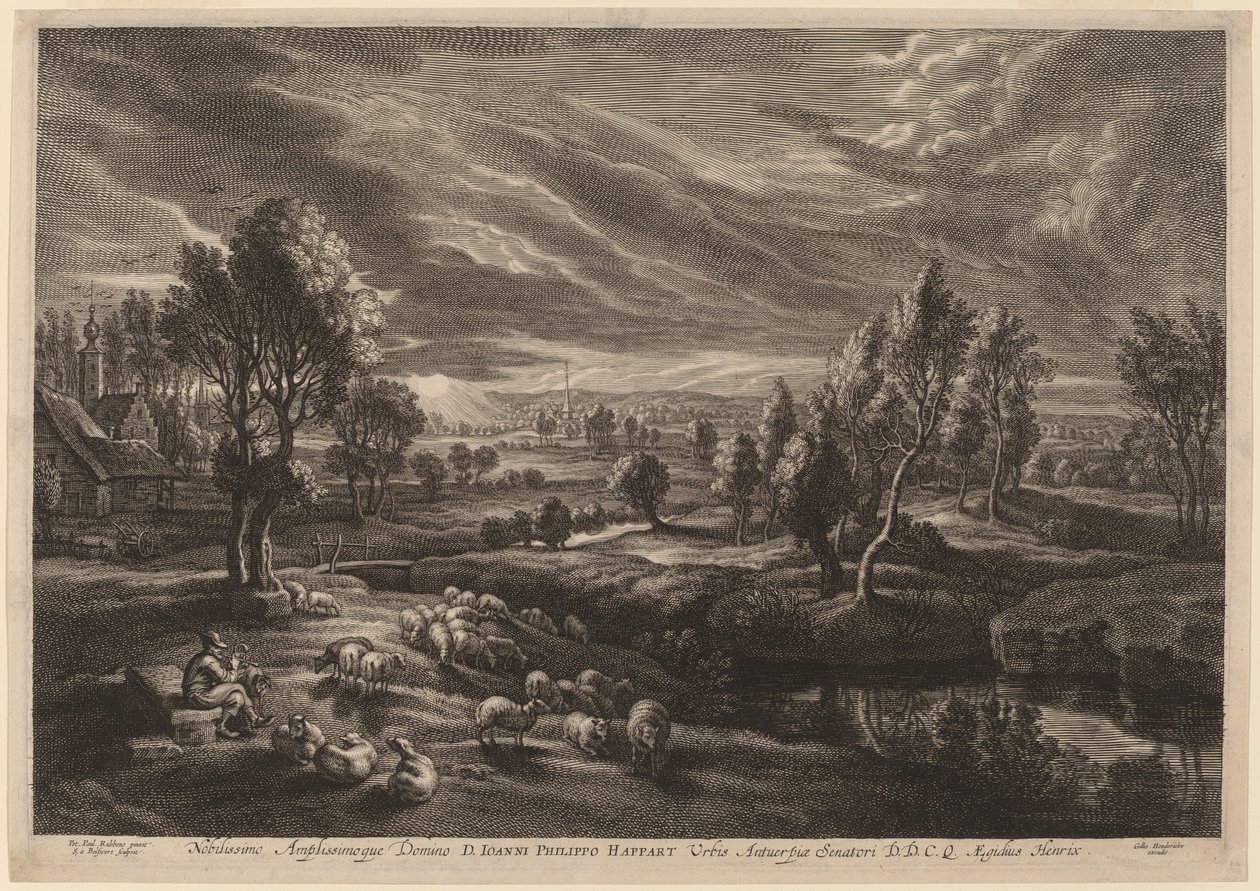 Een Landschap met een Dorp door Schelte Adams Bolswert after Sir Peter Paul Rubens