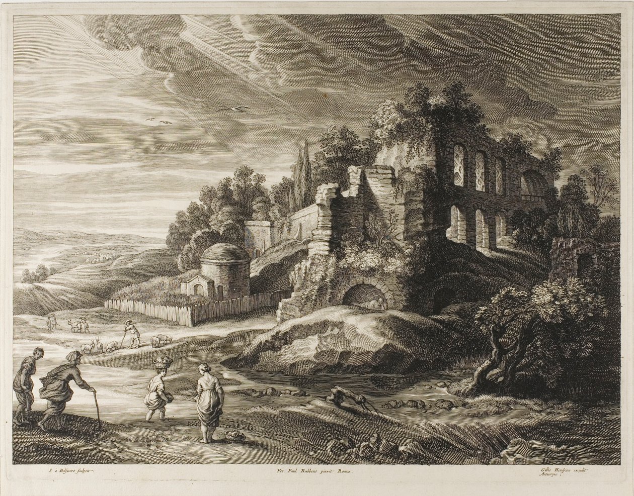 Landschap met de grote ruïnes, uit De kleine landschappen door Schelte Adamsz. Bolswert