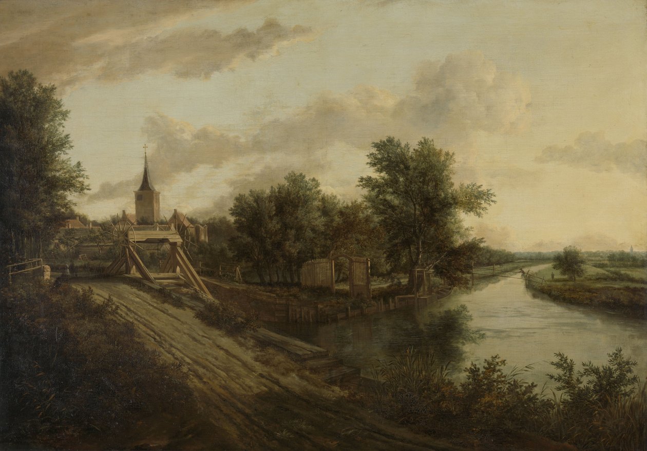 Landschap met rolbrug door School of Jacob van Ruisdael