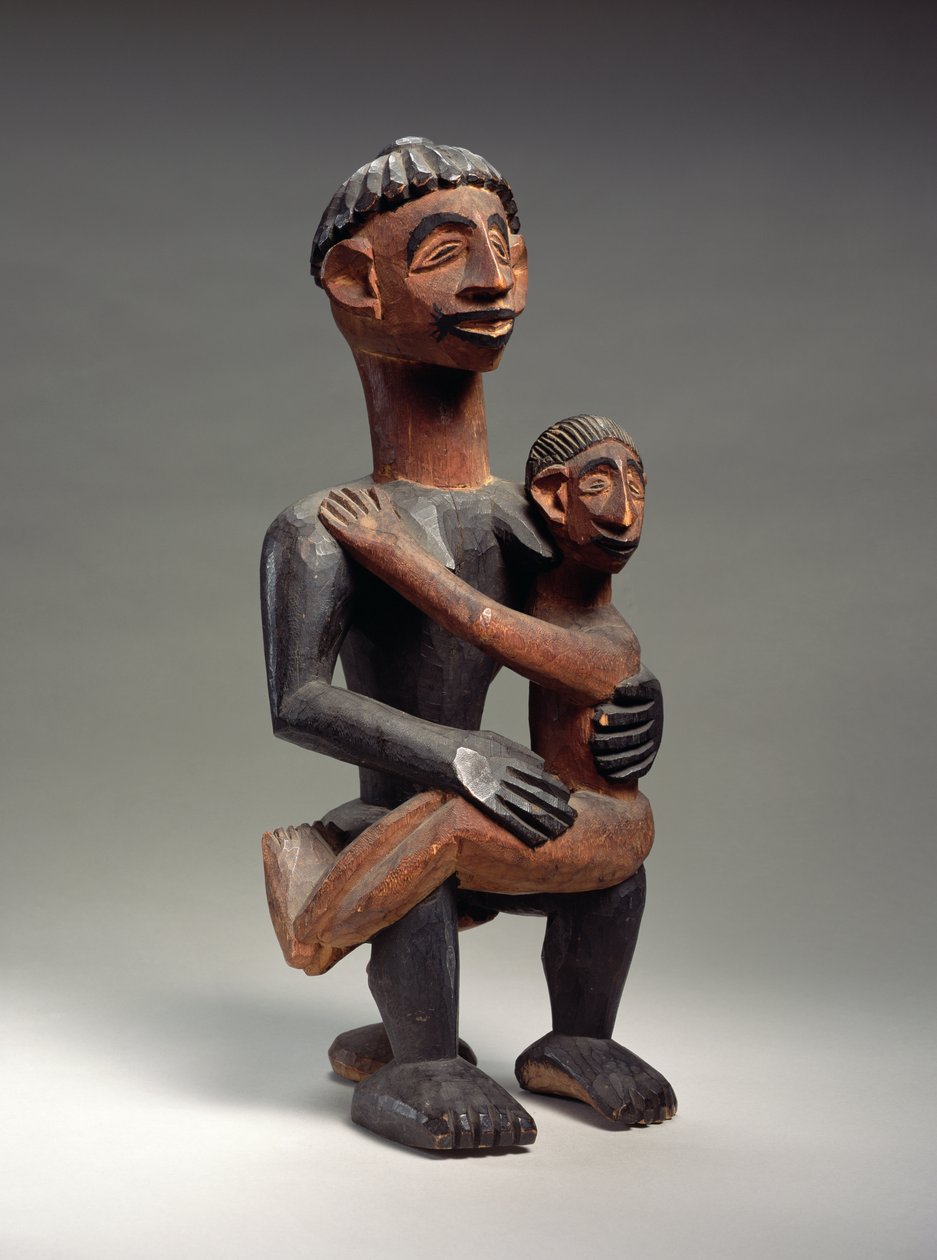 Zittende moeder en kind, Igbo, Nigeria (hout) door School African