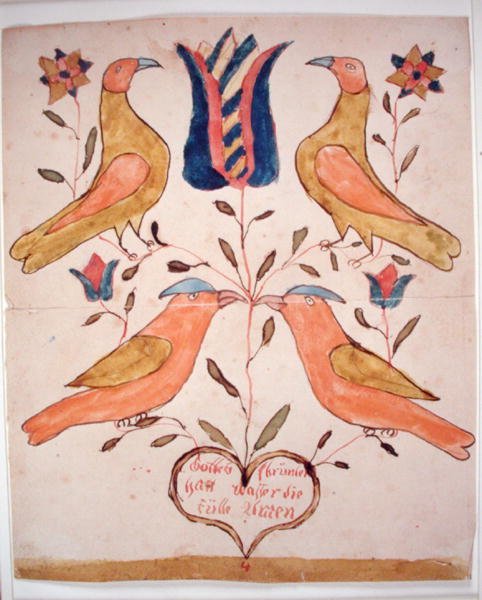 Vier vogels, tulp en hart door School American