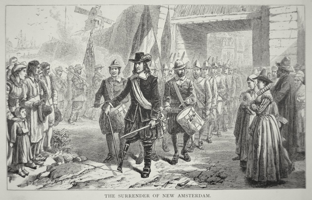 Gouverneur Peter Stuyvesant geeft Nieuw-Amsterdam over aan de Britten in 1664 door School American