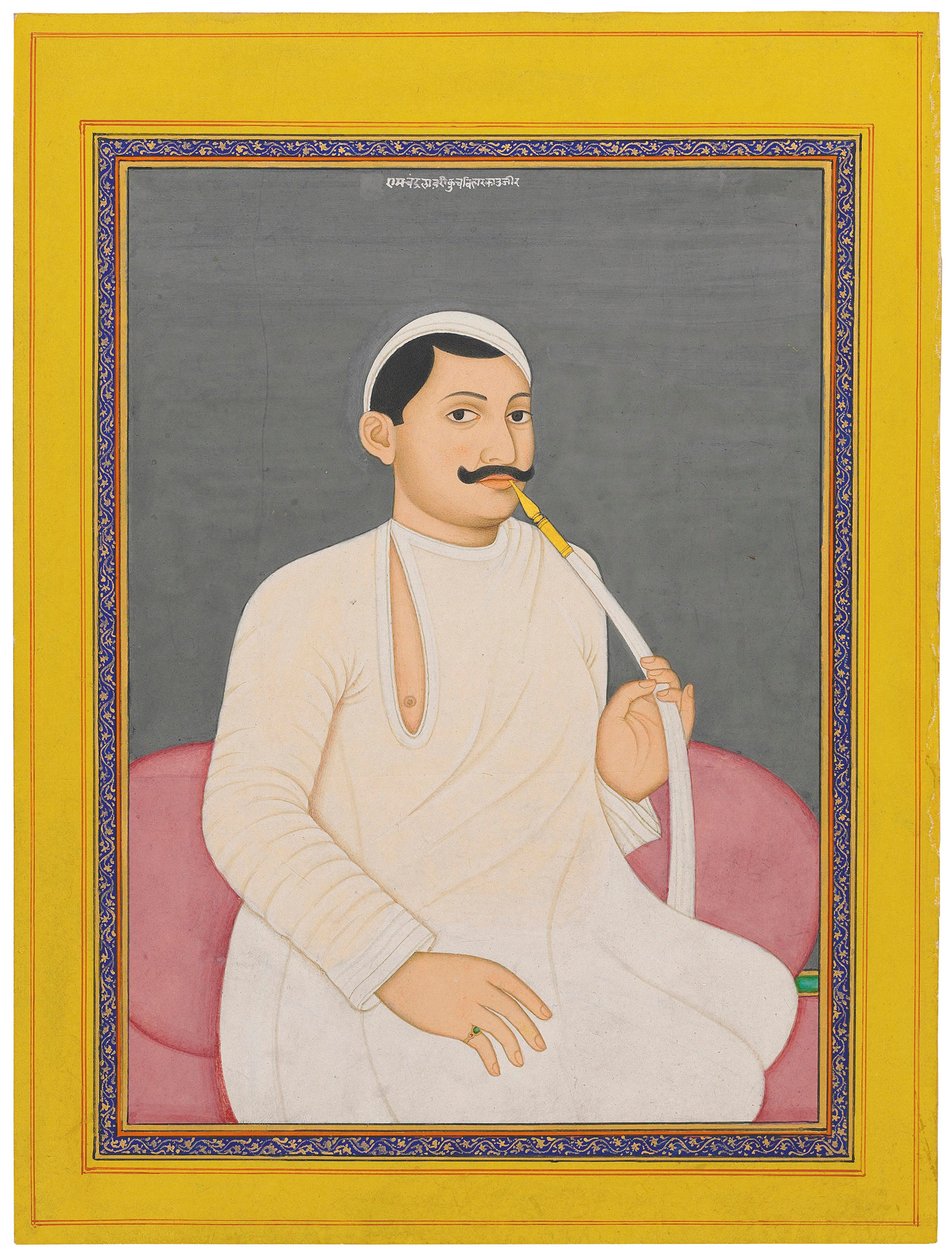 Een zittend portret van Ram Chandra Lahiri, Dewan van Cooch Bewar (1829 - 1842, ca. 1840) door School Bengali