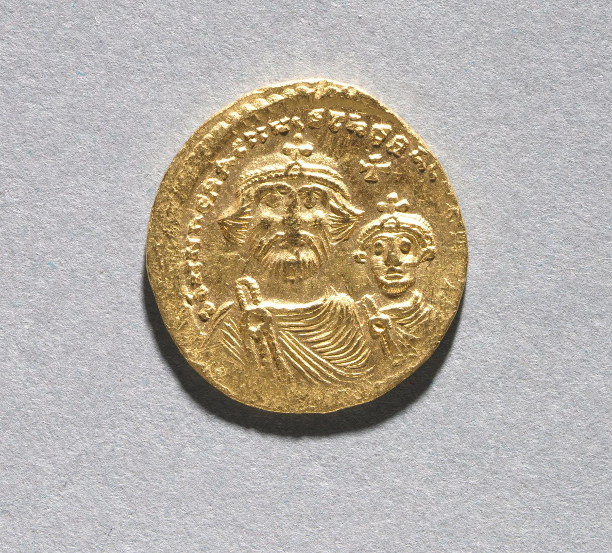 Solidus met Heraclius en zijn Zoon Heraclius Constantijn (voorzijde), c.616-625 door School Byzantine