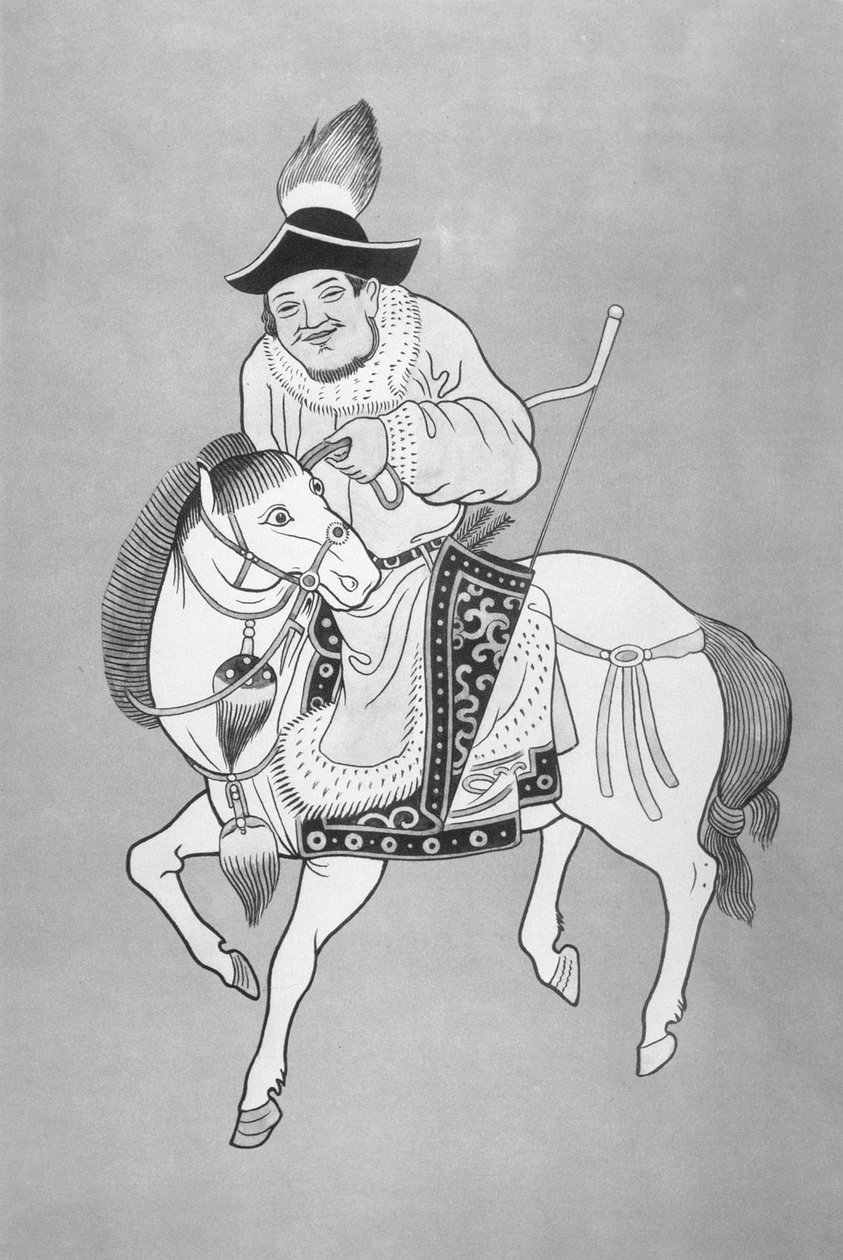 Een Mongoolse paardboogschutter, naar een Chinese tekening door School Chinese