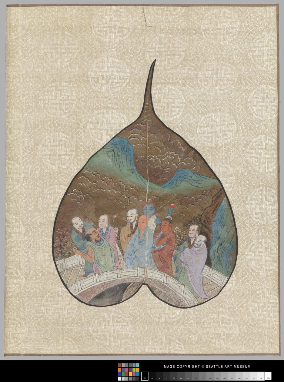 Bodhiblad met Luohan schilderij door School Chinese