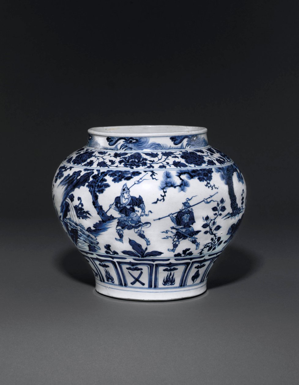 Uitzonderlijk zeldzame en belangrijke blauw-witte pot, Guan Yuan-dynastie, midden 14e eeuw door School Chinese
