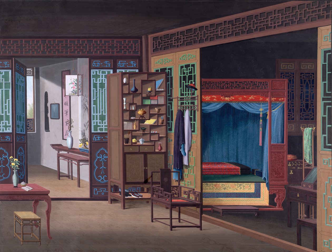 Interieur van een Chinees huis in Canton door School Chinese