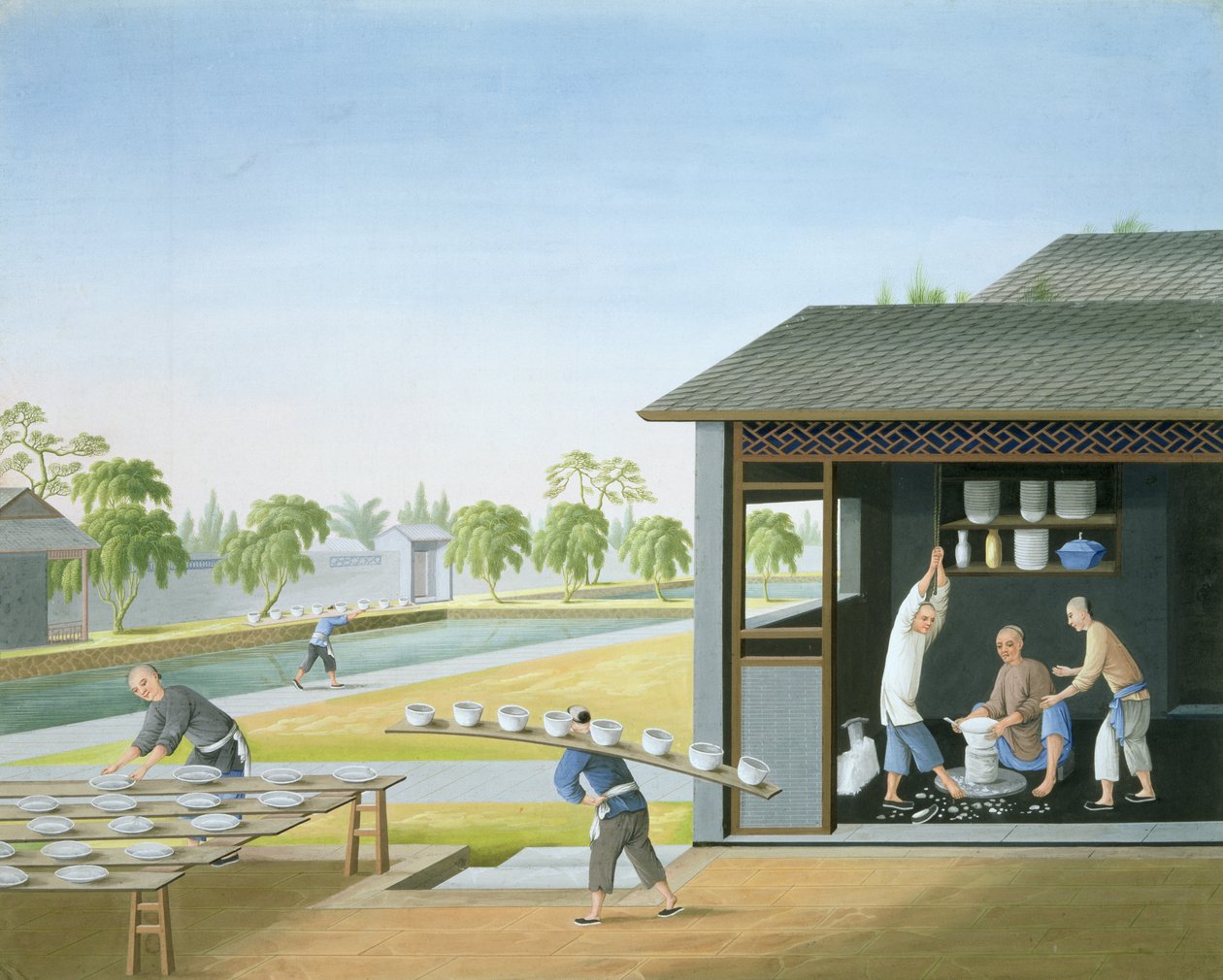 Vervaardiging van porselein, China, ca 1820 (gouache op papier) door School Chinese
