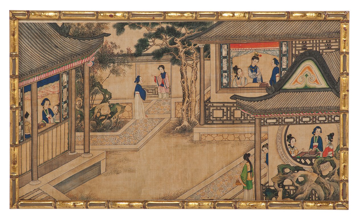 Een van vierentwintig scènes uit Droom van de Rode Kamer door School Chinese