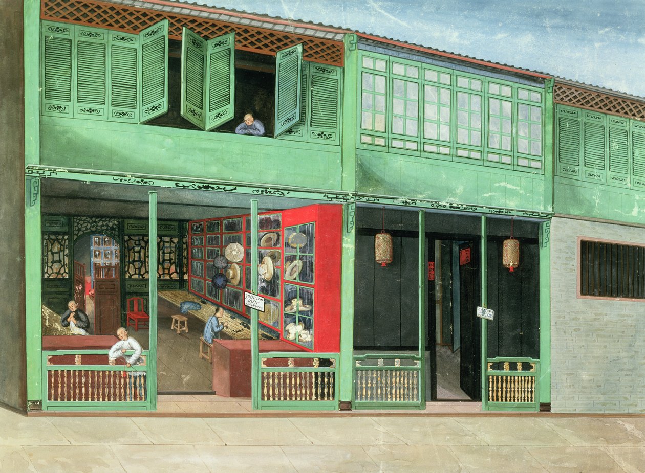 Polly de kleermakerij China st. nieuw - Vlak naast de Spaanse Hong . . . Lamqua de schilderswinkel, c.1830 (gouache op papier) door School Chinese