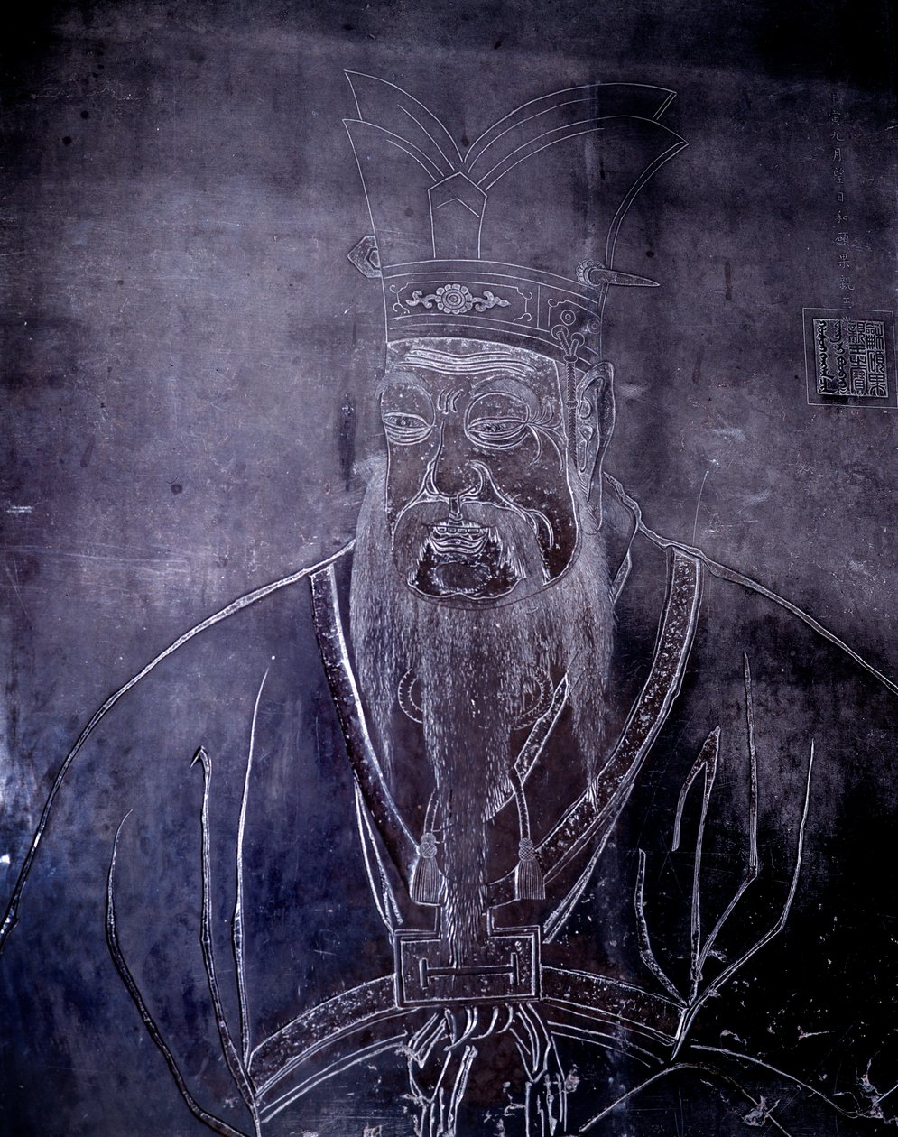 Portret van de Chinese filosoof Confucius (551-479 v.Chr.), grafsteen, Shanghai Museum door School Chinese