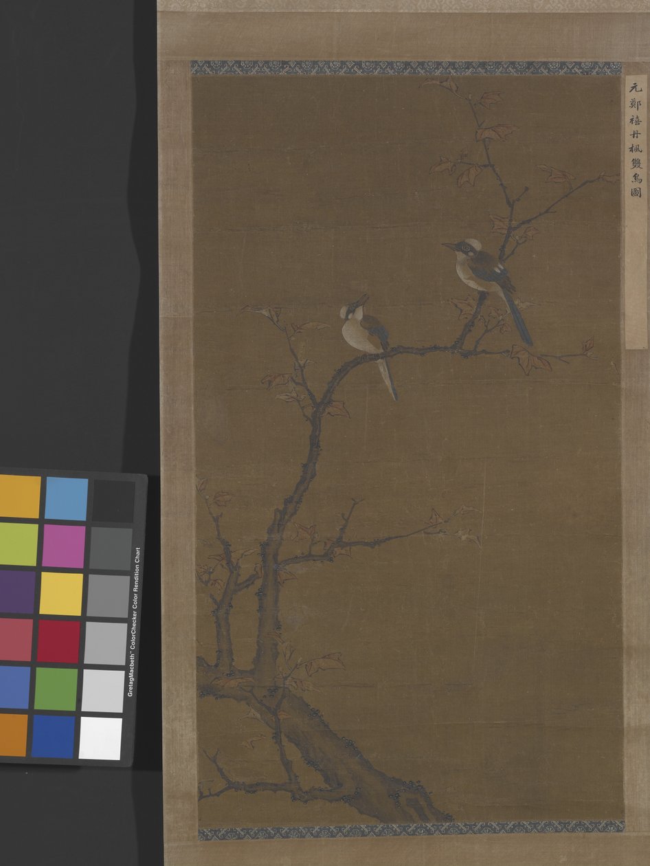 Twee vogels op een rode esdoorn, ca. 1350 door School Chinese
