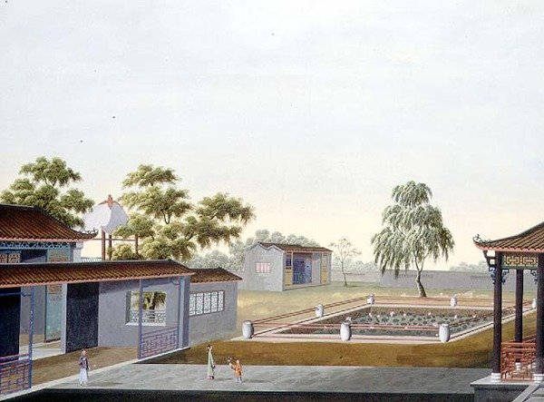 Ommuurde tuin, c.1820-40 door School Chinese