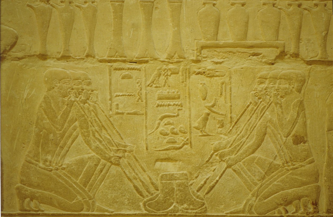 Oud Egypte, muurgravure, juweliers smelten goud, Merereuka Mastaba/Graf, 6e Dynastie, Saqqara, Egypte door School Egyptian
