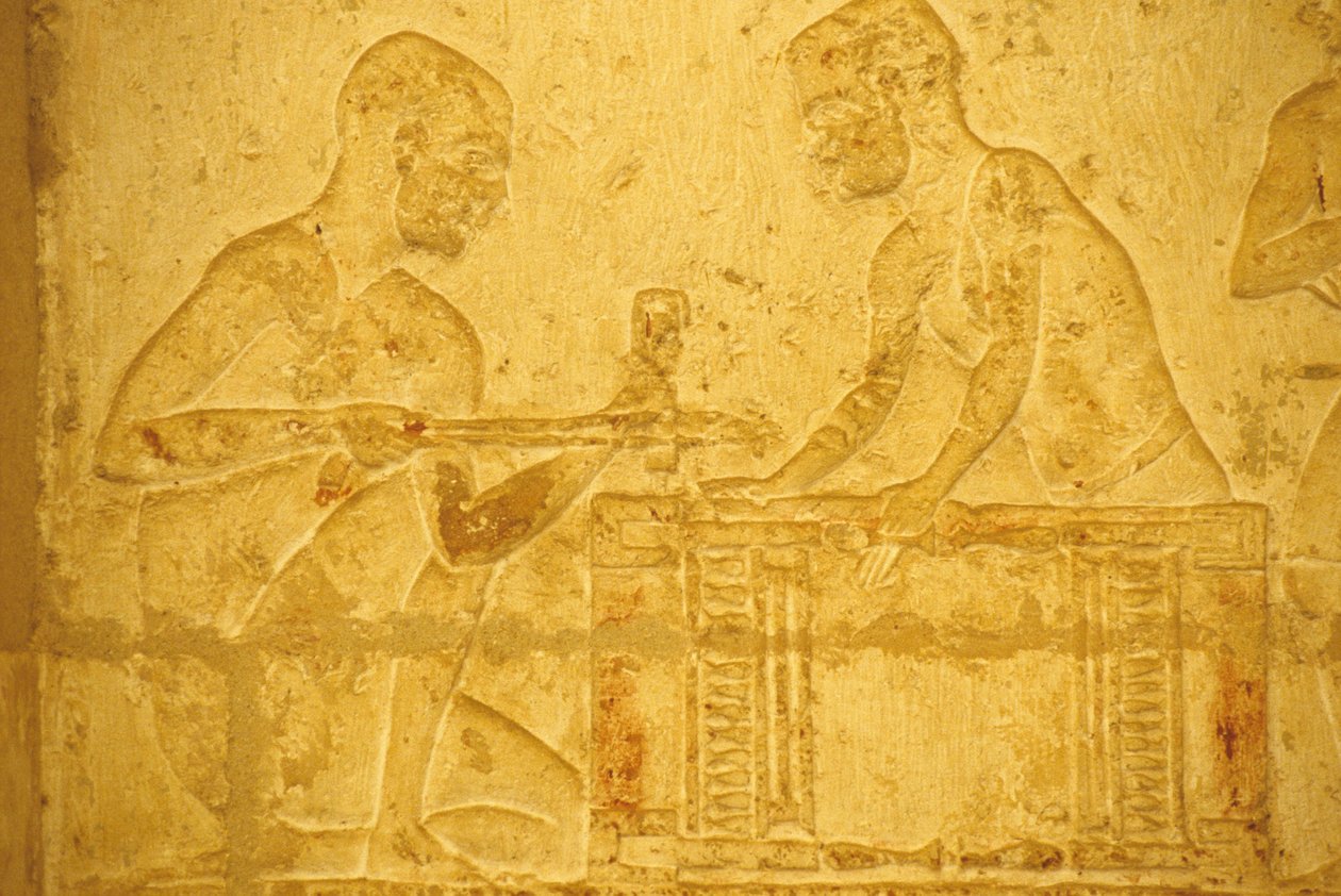 Tomb of Petosiris, Tuna el Gebel, 300 v.Chr., Timmerlieden aan het werk door School Egyptian