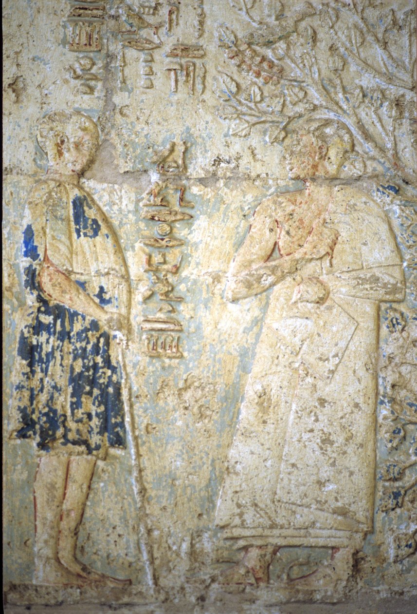 Oude Egypte, muurschildering, Graf van Petosiris, Tuna el Gebel, 300 v.Chr., Petosiris en zijn vrouw door School Egyptian