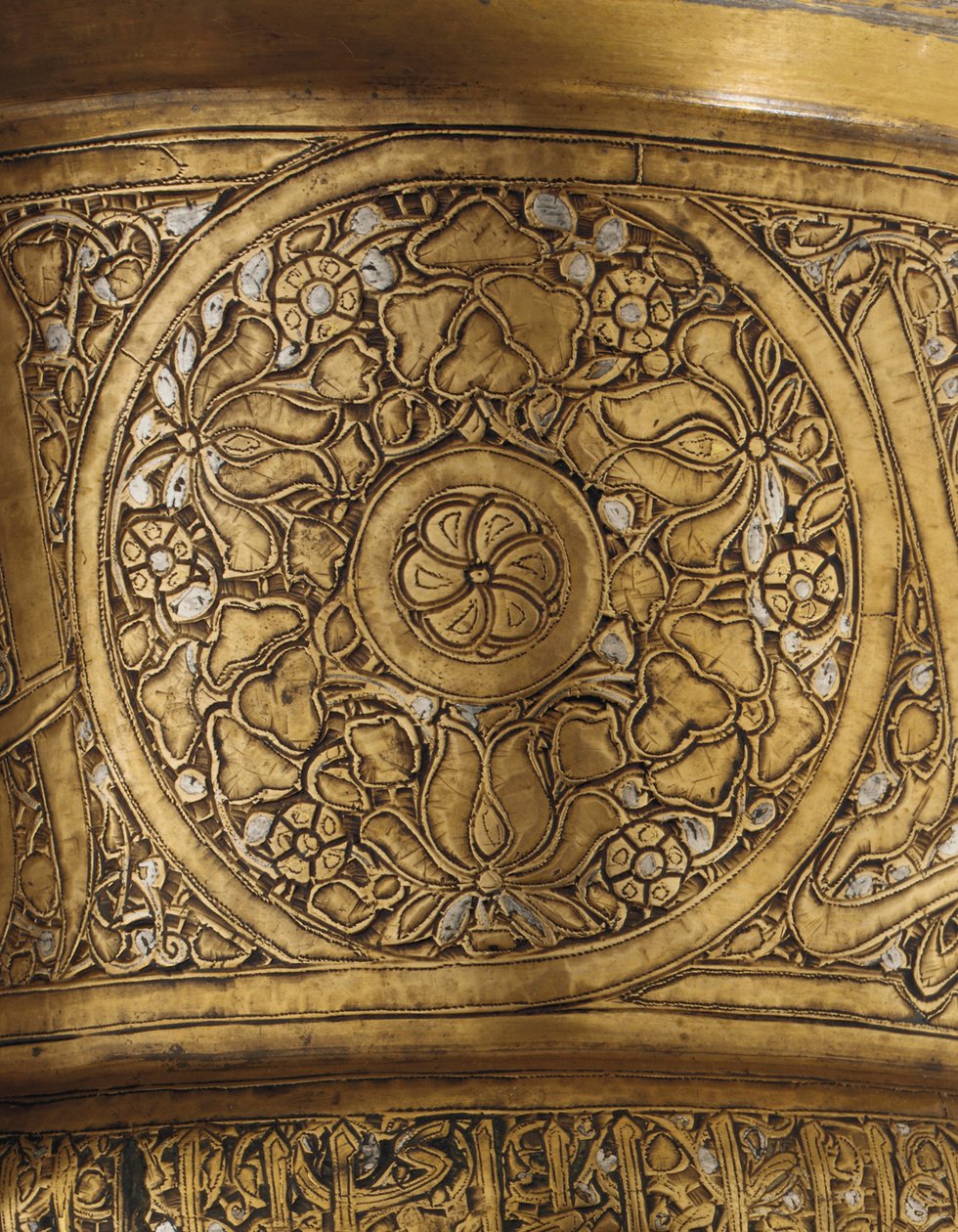 (detail) van een ingelegd dienbladstandaard, Mamluk Egypte of Syrië, eerste helft van de 14e eeuw door School Egyptian