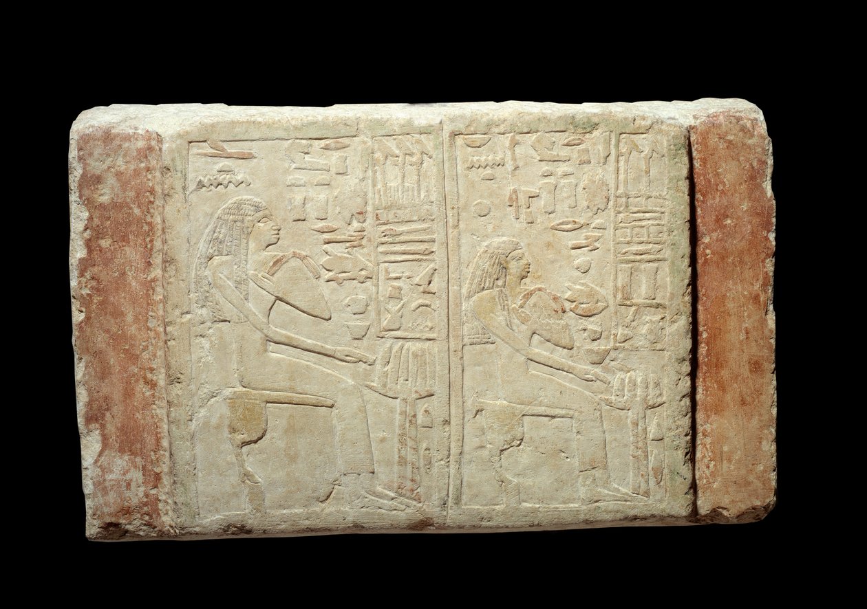 Egyptische antiquiteit: grafstèle in kalksteen van de dames Waten en Ousernebnet door School Egyptian