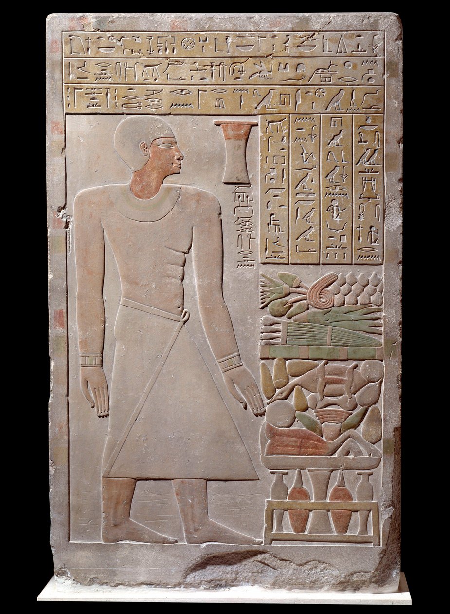 Egyptische oudheid: kalkstenen stèle van het monument ter nagedachtenis aan de woordvoerder van de vizier Senousret, die een kapel vormt. Rond 1700 v.Chr. Laatste 12e dynastie door School Egyptian