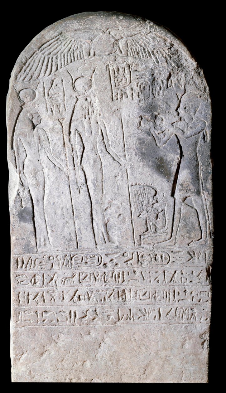 Stele van kalksteen die een offerscène voorstelt bedekt met hiërogliefen. Regering van Osorkon I (924-889 v.Chr.). 22e dynastie Parijs, Louvre Museum door School Egyptian