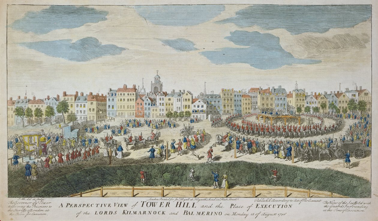 Perspectief op Tower Hill en de executieplaats van de heren Kilmarnock en Balmerino door School English
