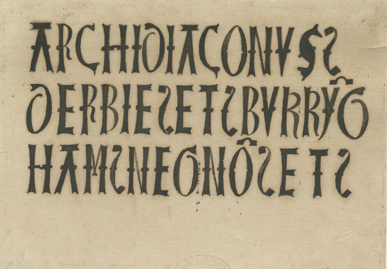 Barton onder Needwood Kerk - inscripties: inkt facsimile door School English
