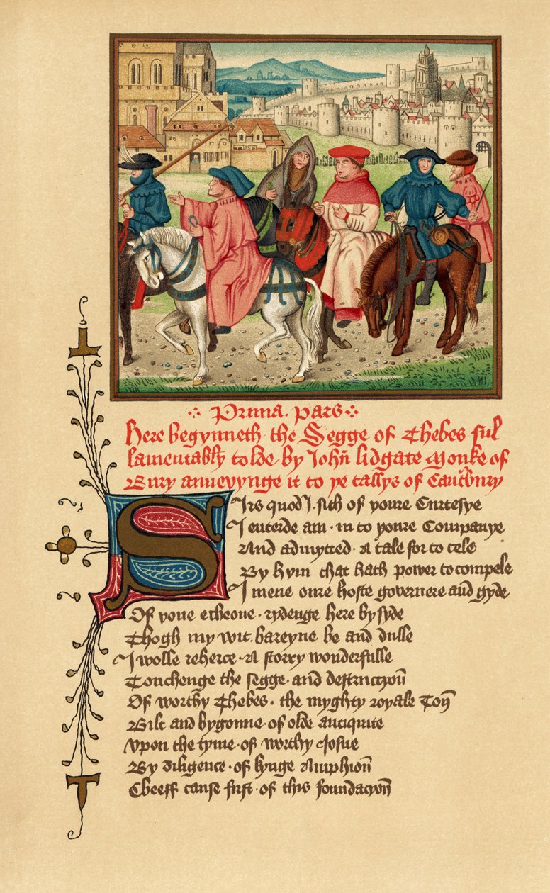 Canterbury Pilgrims, illustratie uit Canterbury Tales van Geoffrey Chaucer, uit 