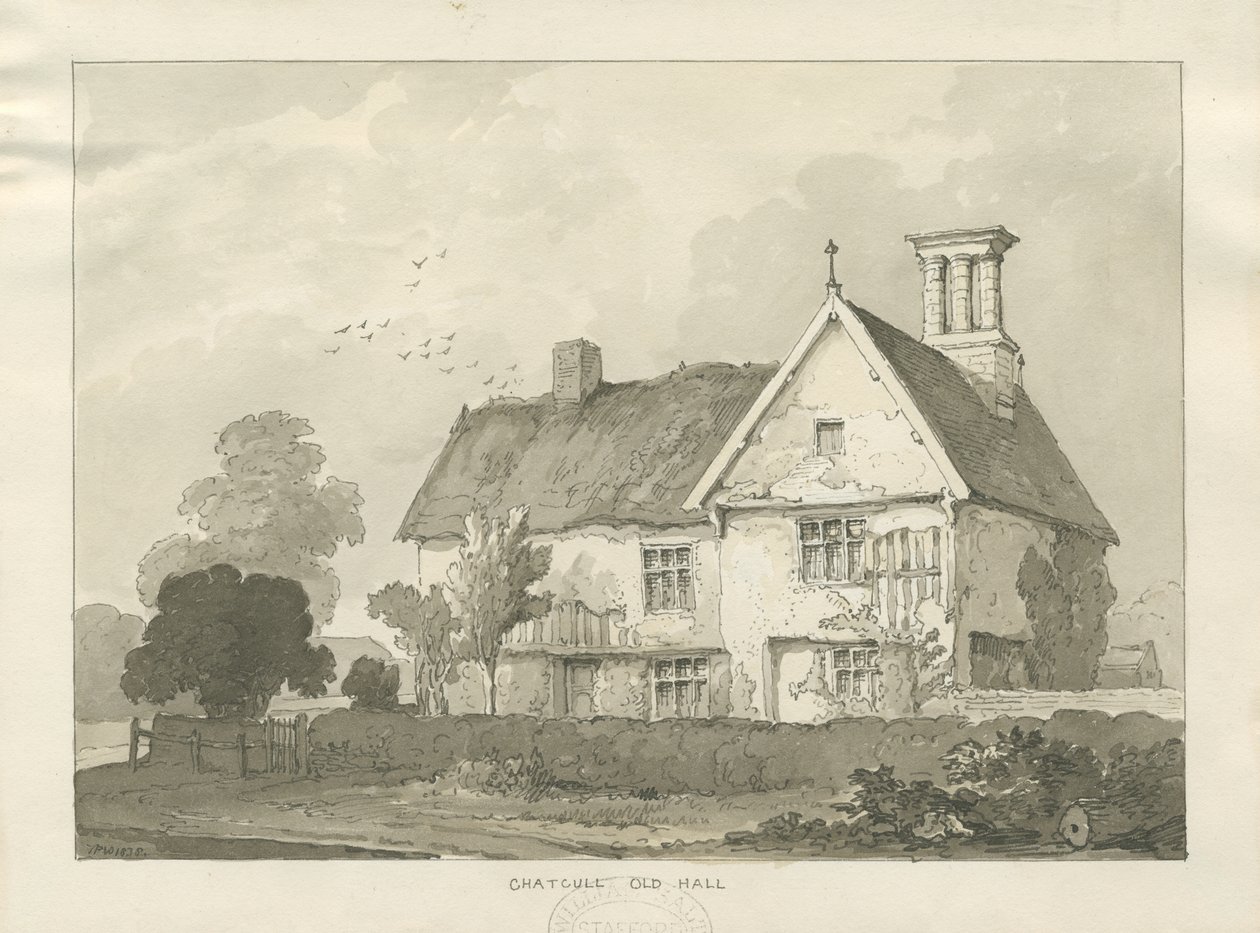 Chatcull Oud Hall: pen en was tekening door School English