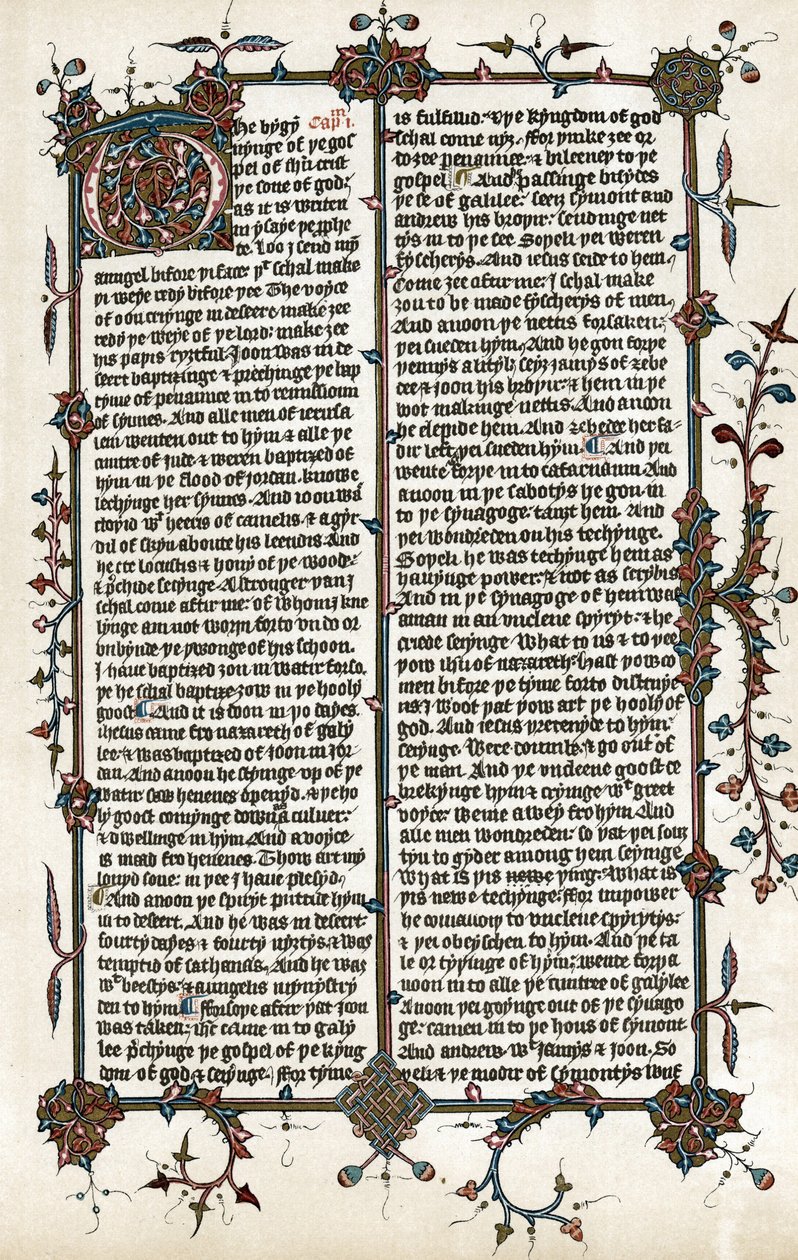 Kopie van een pagina uit het Marcus Evangelie, Wycliffe
