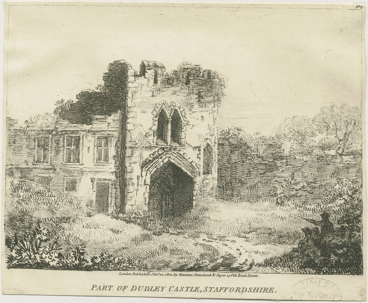 Dudley Castle - Het Poortgebouw: lithografie, nd [ca. 1801] door School English