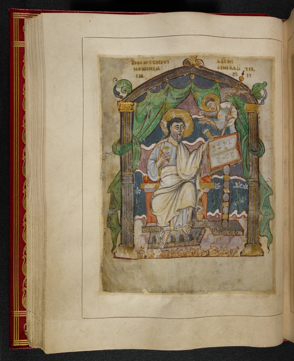 Evangelistenportret van St. Mattheüs uit de Æthelstan-evangeliën (ook bekend als de Kroningsevangelieën) door School English