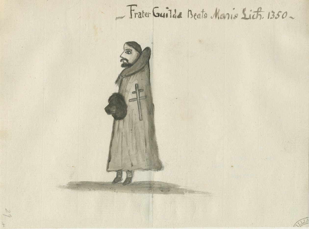 Lichfield - Gildehuis [Gildebroeder]: wassing tekening, nd [?18e eeuw] door School English