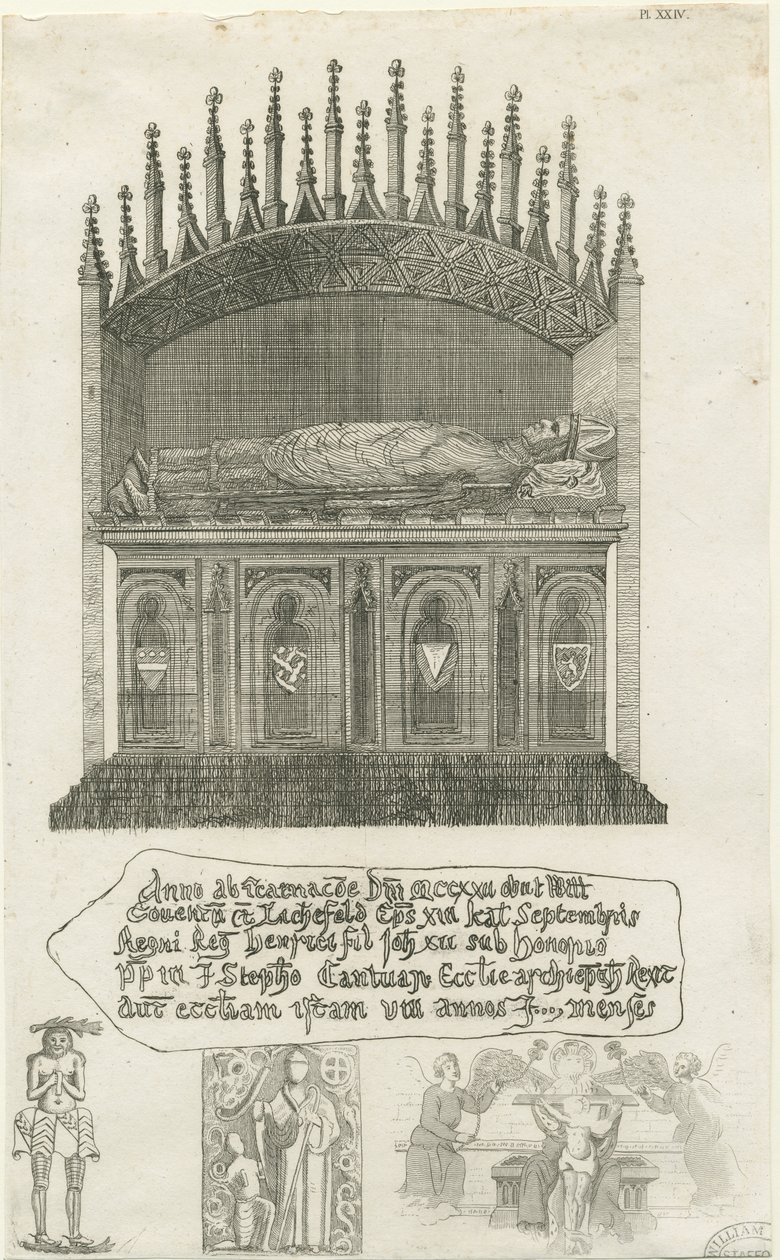 Lichfield Cathedral - Graf van de bisschop [?Bisschop Cornhill]: ets, nd [?eind 18e eeuw] door School English