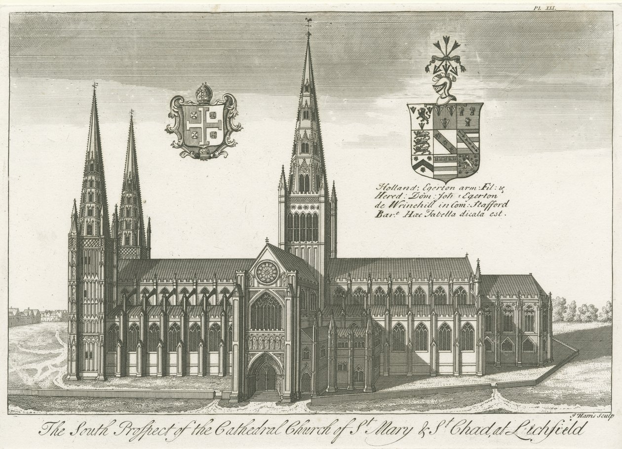 Lichfield Cathedral - Zuidaanzicht door School English