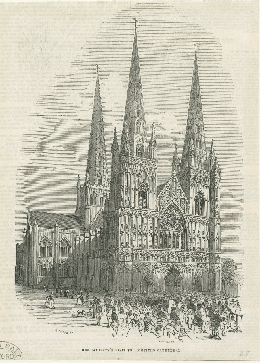 Lichfield Kathedraal - Westfront: houtsnede, nd [1843] door School English