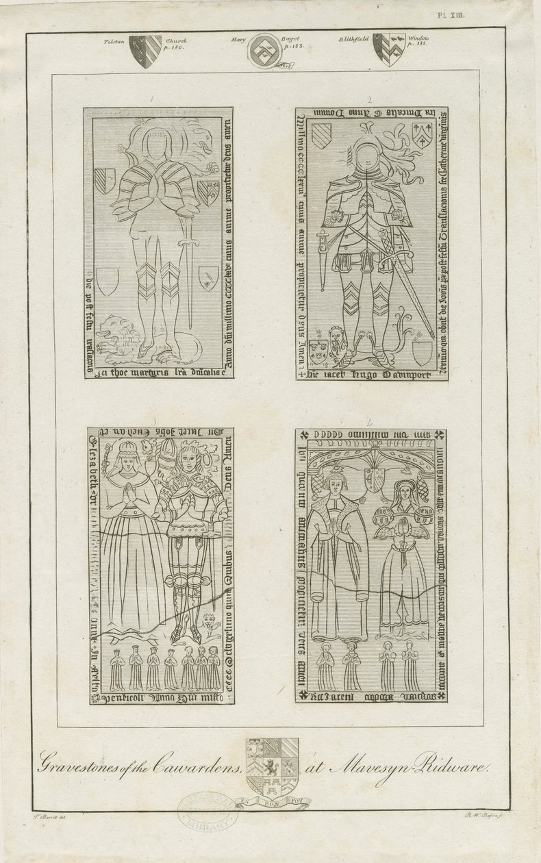 Mavesyn Ridware - Grafstenen van de Carwardens (gravure, nd [laat 18e eeuw]) door School English