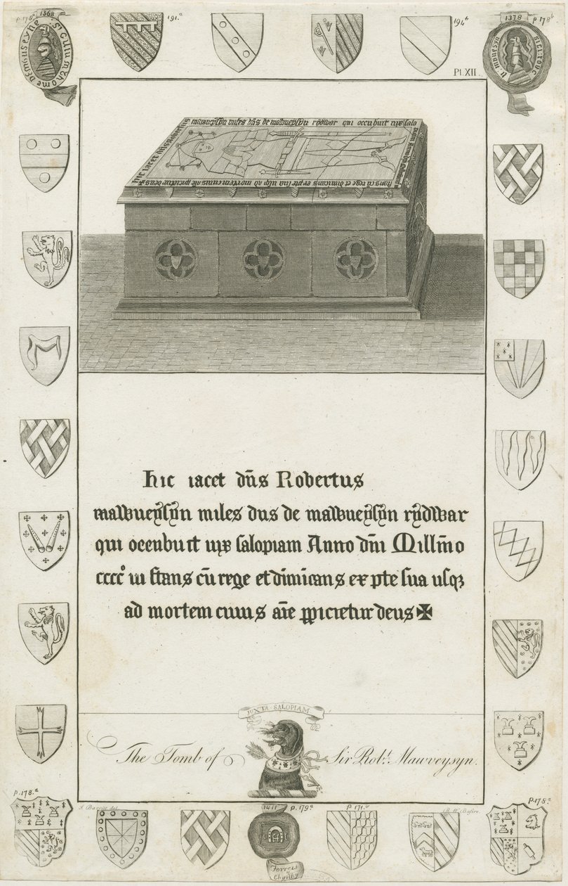 Mavesyn Ridware - Graf van Sir Robert Mavesyn (gravure) door School English