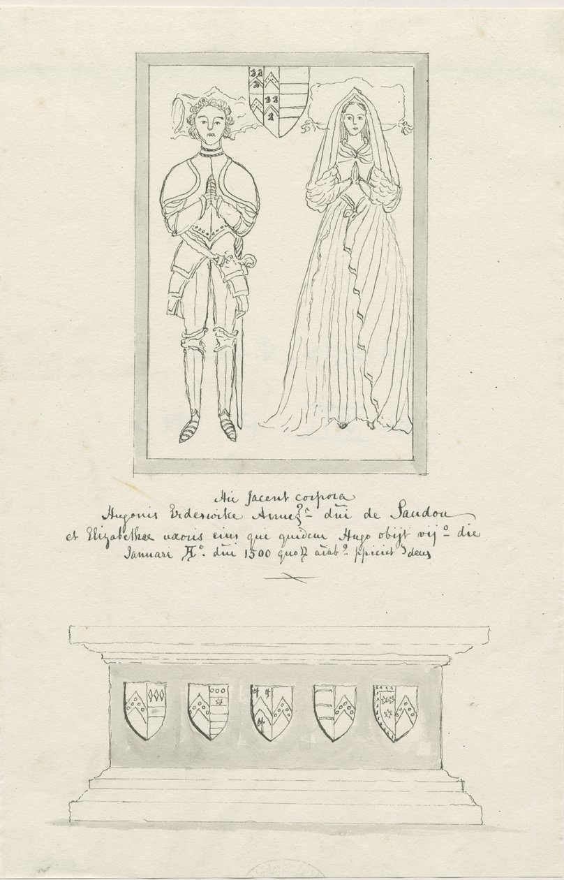 Sandon Kerk - Graf van Hugh Erdeswicke en Elizabeth [Harcourt] door School English