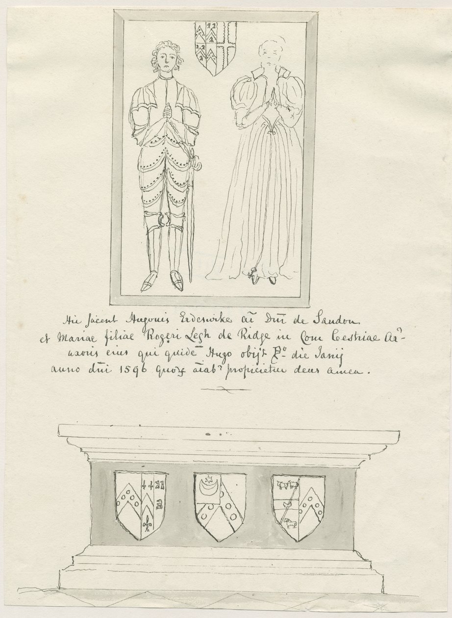 Sandon Kerk - Graf van Hugh Erdeswicke en Mary [Legh] door School English