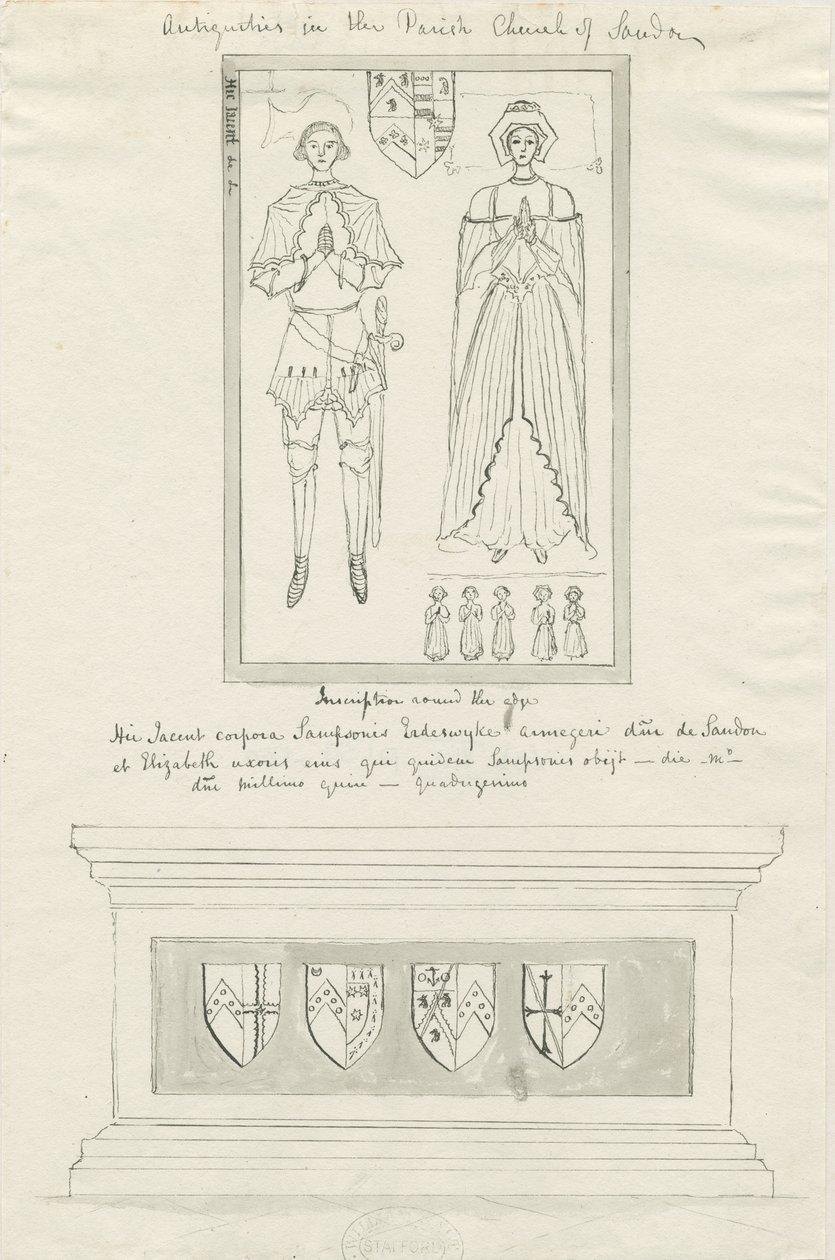 Sandon Kerk - Graf van Sampson Erdeswicke en Elizabeth [Grey] door School English