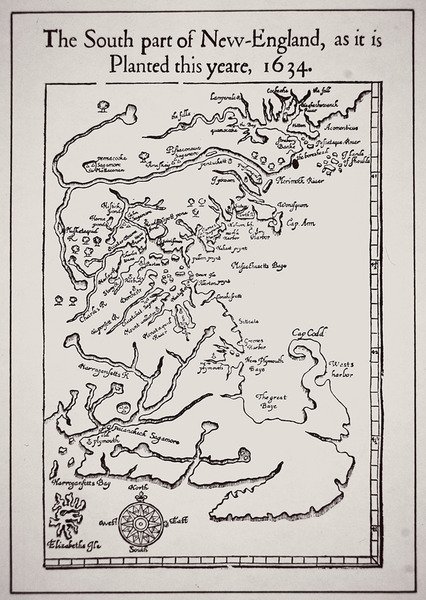 Zuidelijk deel van New England zoals het dit jaar 1634 is geplant door School English