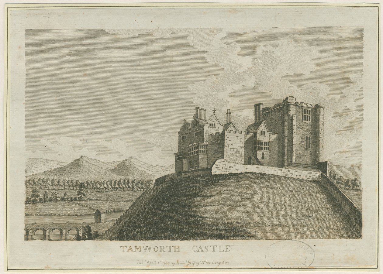 Tamworth Kasteel (gravure) door School English
